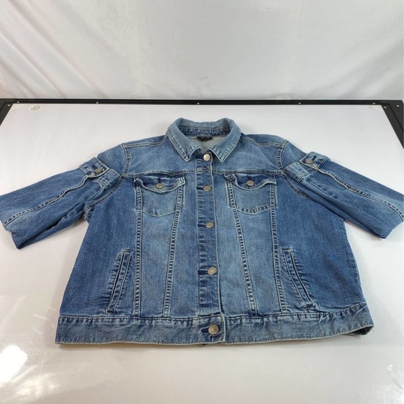 A.n.a Womens Jean Jacket Blue Buttons Pockets Collared Faded Medium Wash XL - Picture 1 of 5